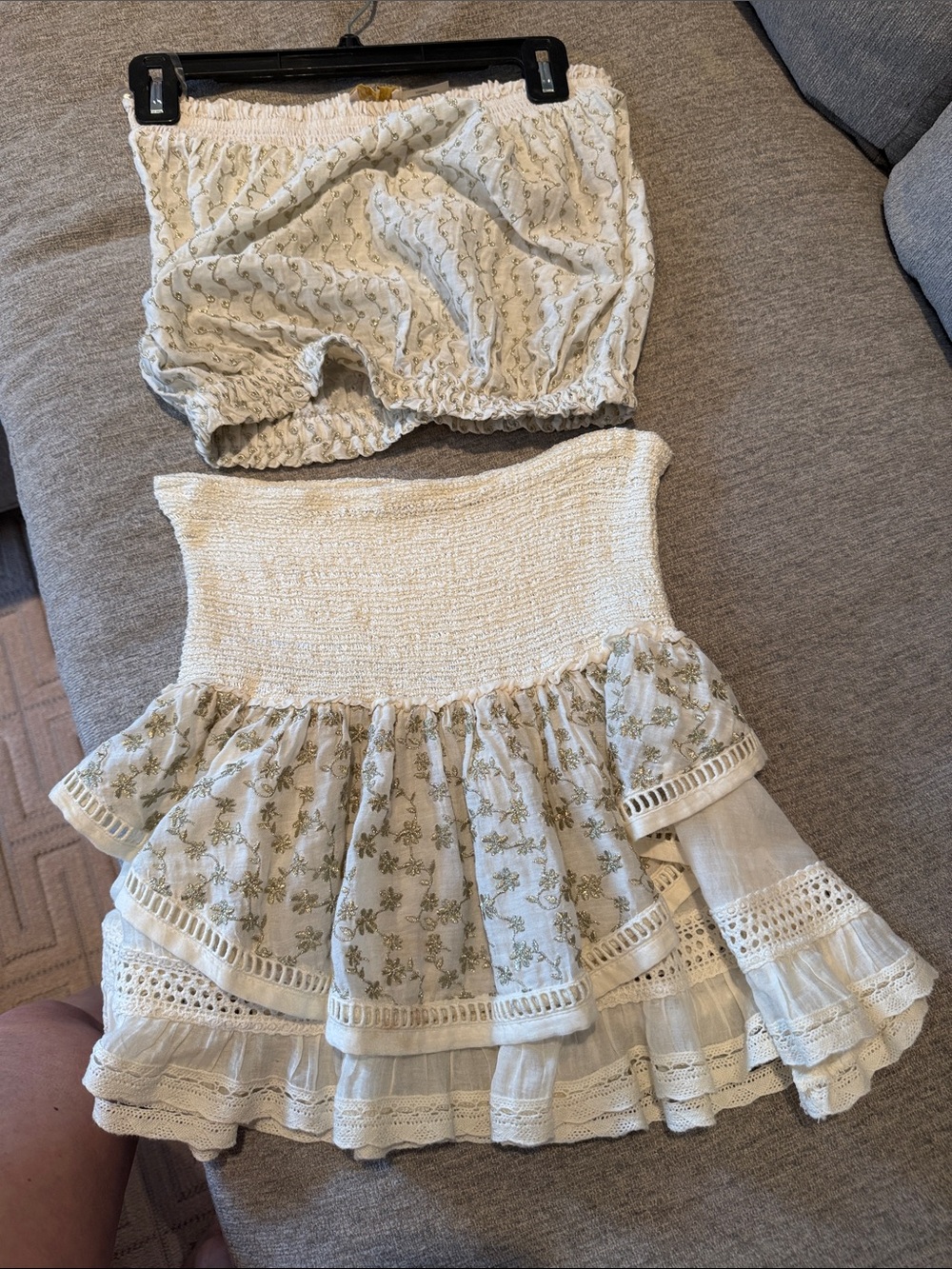 Ramy Brook Cream Mini Skirt and Matching top with Gold Floral Print